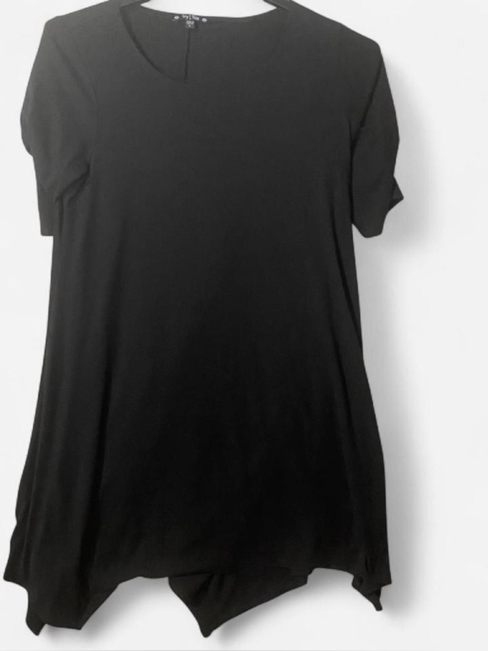Black Short-Sleeve Asymmetric Tunic Dress